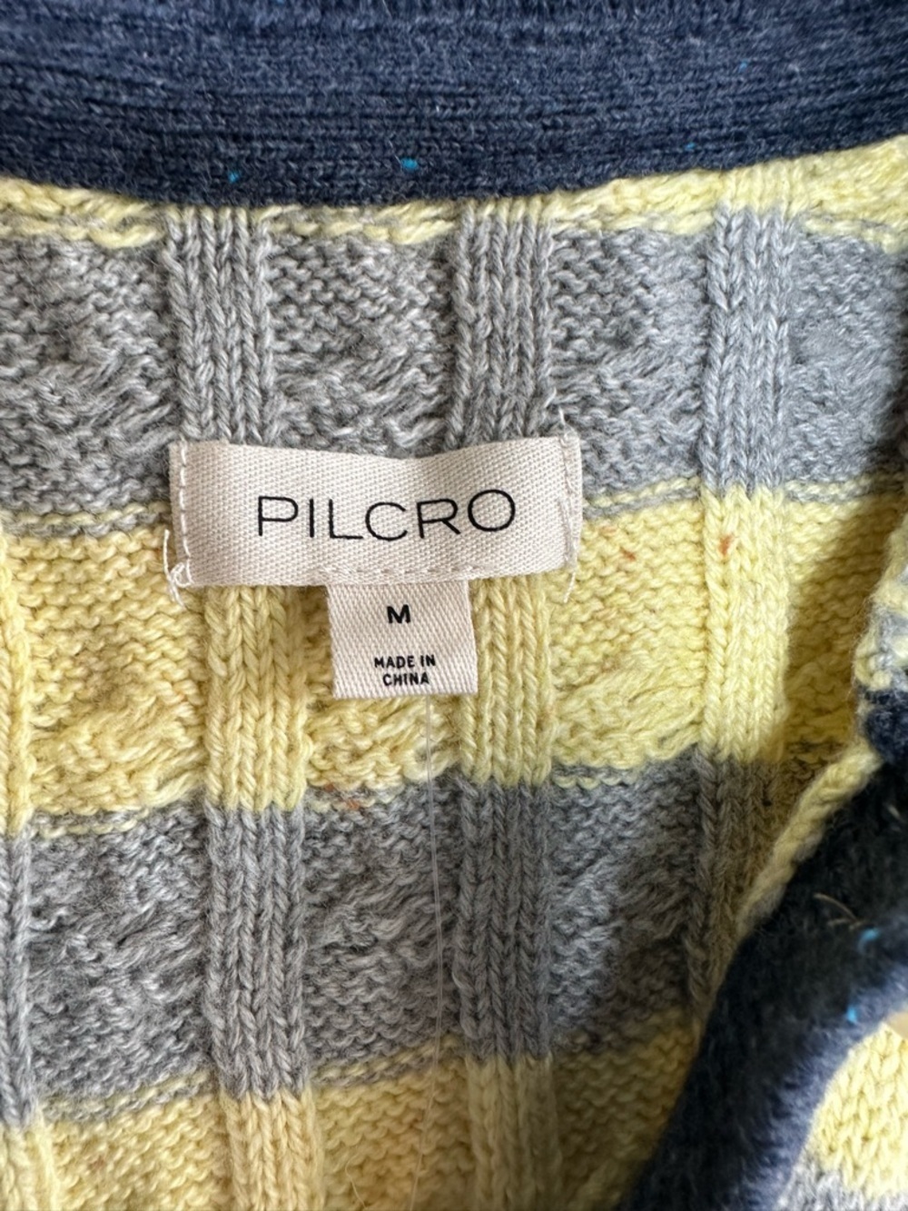 Pilcro Cable Knit Polo Sweater 90’s Inspired Gray Yellow Medium Cotton Wool - Picture 10 of 13
